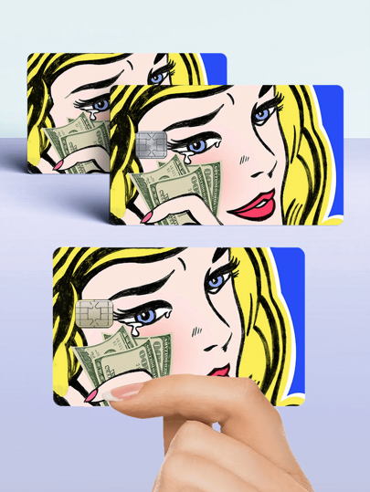1pc Credit Card Decoration Sticker, Yellow Haired Woman Holding US Dollars, Creative And Personalized Ultrathin PVC Anti Fingerprint Credit Card Protection Skin Cover, Superior Quality, Scratch Resistant And Friction Resistant, Suitable For Woman Man, Small Chip Card, Bank Cards, Credit Cards, Transportation Cards, Campus Cards DIY Decoration, School Supplies,Back To School