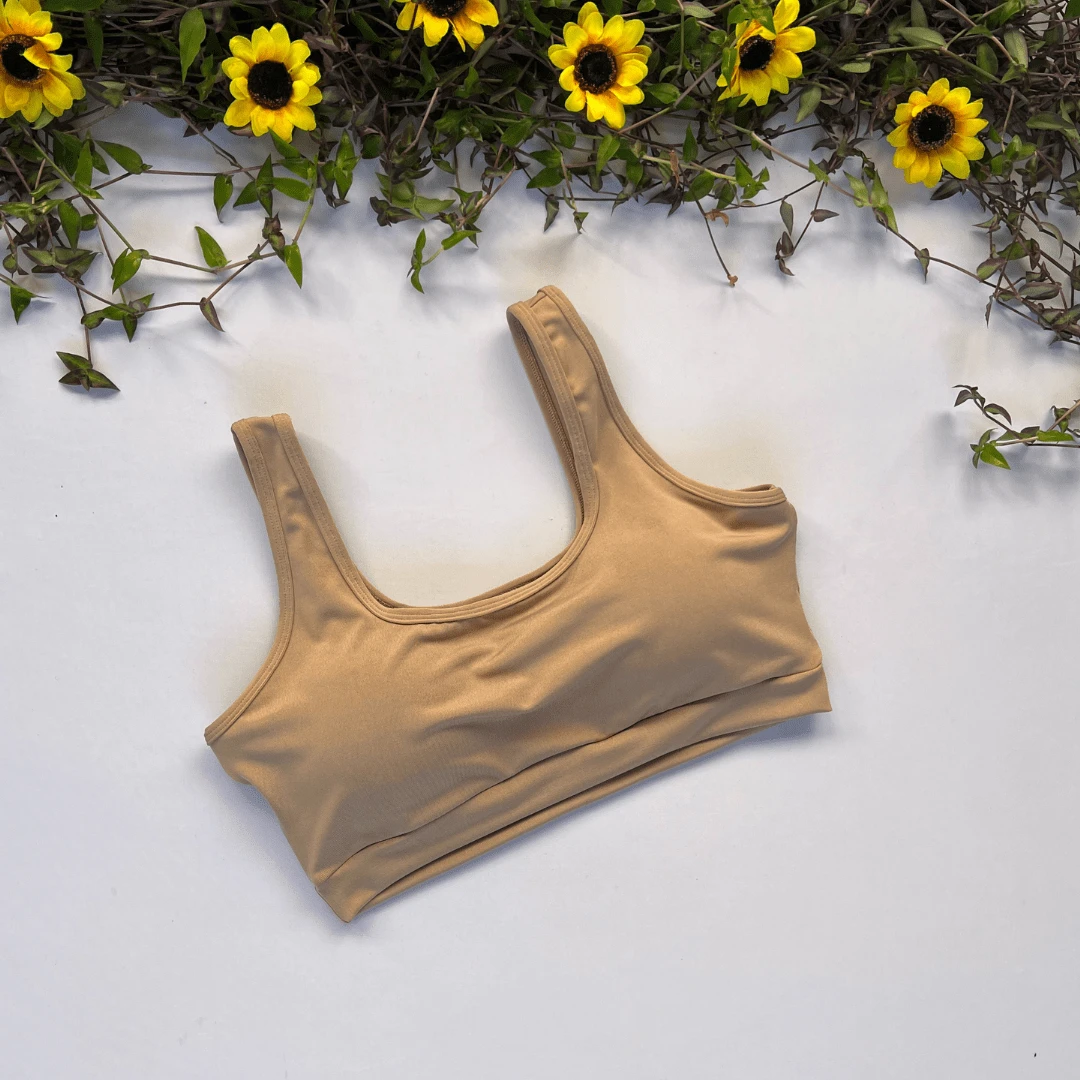 Basic Tank Top With Fitness Lining With Opening For Cup Gym Walking Suplex Women's Workout - Beige - View 1