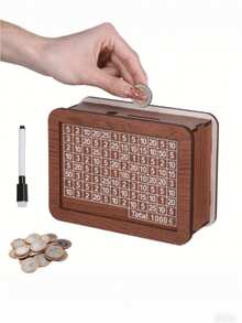 1pc 1000/3000/5000/10000 Euro Reusable Wooden Piggy Bank, Coin Bank For Goal Planning, Home Decor, Desktop Accessory, Halloween & Christmas Gift, Ideal Gift For Friends, Mother, Father, Lover (Random Color & Style) - Multicolor - View 2