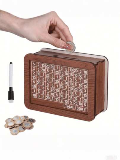 Cofrinho de madeira reutilizável de 1000/3000/5000/10000 euros, ideal para planejamento de metas, decoração de casa, acessório de mesa, presente de Halloween e Natal, presente perfeito para amigos, mãe, pai e namorado(a) (cor e modelo aleatórios)