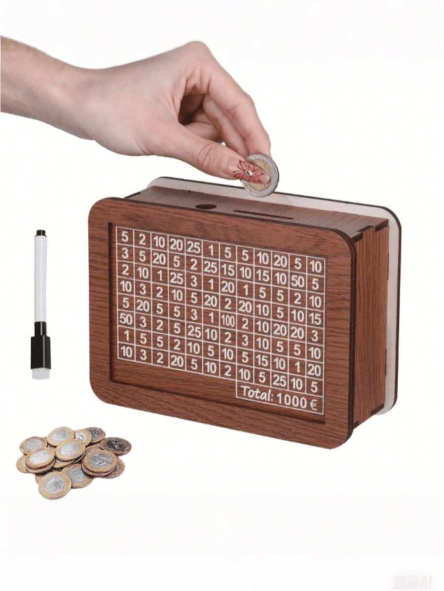 1pc 1000/3000/5000/10000 Euro Reusable Wooden Piggy Bank, Coin Bank For Goal Planning, Home Decor, Desktop Accessory, Halloween & Christmas Gift, Ideal Gift For Friends, Mother, Father, Lover (Random Color & Style)
