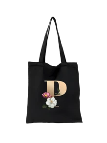1 pieza Bolso de mano de lona con impresión de letra dorada de moda casual, bolso de hombro, bolso de compras de gran capacidad para mujeres, bolso de viaje plegable y reutilizable, regalo para vacaciones, buen regalo para compañeros de clase, amigos, damas de honor, hermanas, madres, muy adecuado para que los estudiantes vuelvan a la escuela, vacaciones de verano, vacaciones, playa, viajes, negocios, estudiantes, picnic, campamento, supermercado, uso diario