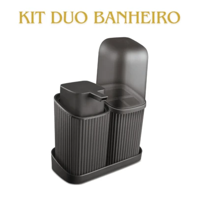 Kit Banheiro 03 Peças - Porta Sabonete liquido - Porta Escova - Bandeja