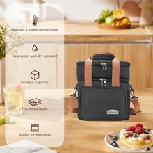 Outdoor Picnic Insulated Dual Layer Thick Portable Lunch Bag, Handheld & Shoulder Strap, Cooler Bag