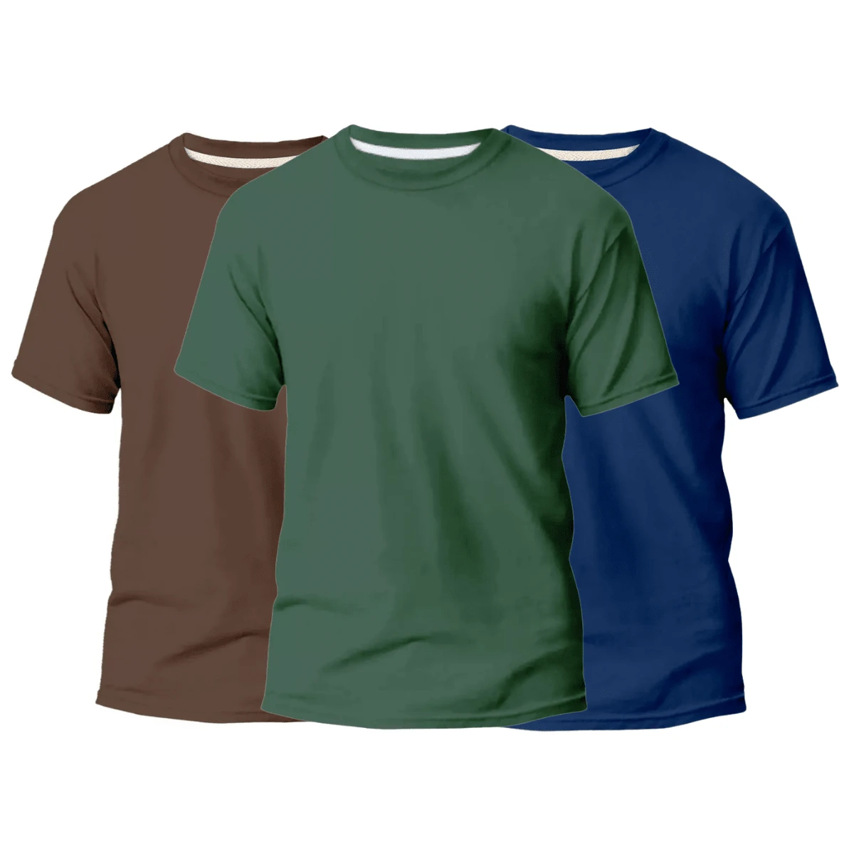 Kit 3 Basic T-Shirts Streetwear Shirt Slim Men's T-Shirt Promotion Cotton Various Colors - nâu / xanh lá cây / xanh lam - Xem 1