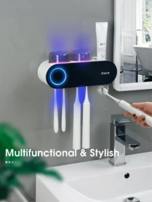Toothbrush Holders For Bathrooms, UV Toothbrush Sanitizer And Holder Smart Home Bathroom Accessories, 2 Cups Electric Toothbrush Holder Wall Mounted With Toothpaste Dispenser Bathroom Decor