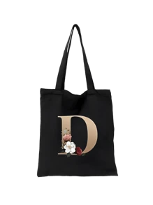 1 pieza Bolso de mano de lona con impresión de letra dorada de moda casual, bolso de hombro, bolso de compras de gran capacidad para mujeres, bolso de viaje plegable y reutilizable, regalo para vacaciones, buen regalo para compañeros de clase, amigos, damas de honor, hermanas, madres, muy adecuado para que los estudiantes vuelvan a la escuela, vacaciones de verano, vacaciones, playa, viajes, negocios, estudiantes, picnic, campamento, supermercado, uso diario