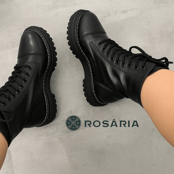 Bota Coturno Feminino Tratorada Blogueira Militar Cano Medio