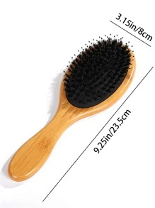 1 pieza Peine de bambú, de manejo sencillo, con dientes redondos de bambú, masajeador cabelludo, no dañino para el cabello, peine para el peinado de cabello largo para mujer, cepillo con cojín de goma, regalo