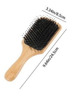 1 pieza Peine de bambú, de manejo sencillo, con dientes redondos de bambú, masajeador cabelludo, no dañino para el cabello, peine para el peinado de cabello largo para mujer, cepillo con cojín de goma, regalo