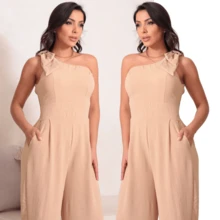 Women's Long Jumpsuit, Pantaloons With Elastic Back And Padded For All Occasions - 米色 - 查看 5
