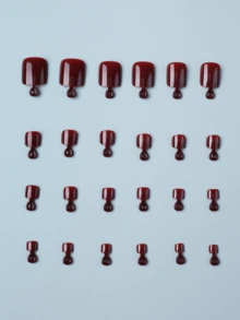 24Pcs Short Square Wine Red Toe Nail Stickers With 1 Nail File And 1 Nail Gel Press On Nails Nail Supplies Nails - Burgundy - View 4