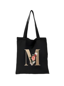 1 pieza Bolso de mano de lona con impresión de letra dorada de moda casual, bolso de hombro, bolso de compras de gran capacidad para mujeres, bolso de viaje plegable y reutilizable, regalo para vacaciones, buen regalo para compañeros de clase, amigos, damas de honor, hermanas, madres, muy adecuado para que los estudiantes vuelvan a la escuela, vacaciones de verano, vacaciones, playa, viajes, negocios, estudiantes, picnic, campamento, supermercado, uso diario