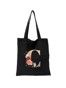 1 pieza Bolso de mano de lona con impresión de letra dorada de moda casual, bolso de hombro, bolso de compras de gran capacidad para mujeres, bolso de viaje plegable y reutilizable, regalo para vacaciones, buen regalo para compañeros de clase, amigos, damas de honor, hermanas, madres, muy adecuado para que los estudiantes vuelvan a la escuela, vacaciones de verano, vacaciones, playa, viajes, negocios, estudiantes, picnic, campamento, supermercado, uso diario