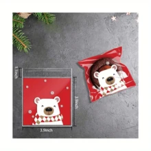 100 个圣诞饼干/糖果礼品袋，透明自粘节日派对包装，带有圣诞老人和雪花图案，适用于饼干、糖果、礼品包装和装饰，带有节日主题插图，方便的密封设计，非常适合圣诞节