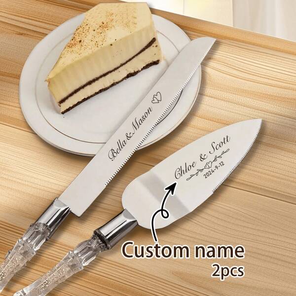 2 Stück Hochzeit Kuchen Schneideset mit Kristall-Griffen, personalisiertes Edelstahl Kuchenmesser mit Namensgravur, Messergröße: 33,5 cm/13,2 Zoll, Spatel Größe: 27,5 cm/10,8 Zoll, Hochzeitstorte Messer und Servierset, Kuchenschneideset für Hochzeit, Tortenheber, Geburtstagsgeschenk für Kuchenliebhaber