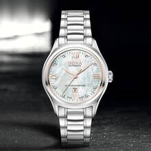 DOXA 女士自动手表 - 不锈钢表壳，白色珍珠贝母钻石表盘（型号 D219SMW） - 豪华商务腕表