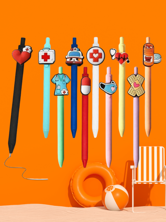 1/3/5 Pcs Cute Nurse Pens, Fun Nurse Accessories For Work, Cartoon Nurse Pens, Aesthetic Gel Pens, Black Ink Set, Retractable Gel Ink Pens, Multifunctional Writing Tool, Suitable For Nurse, Medical Assistant Students, Women Gift, Nurses Week Gift, Thank You Gift, School Supplies,Back To School