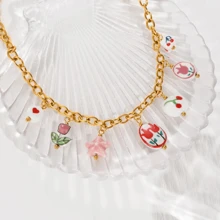 VKHK 1 pieza Collar con colgante de cerámica chapado en oro de 18K estilo chino vintage de acero inoxidable, adecuado para uso diario de mujeres y como regalo