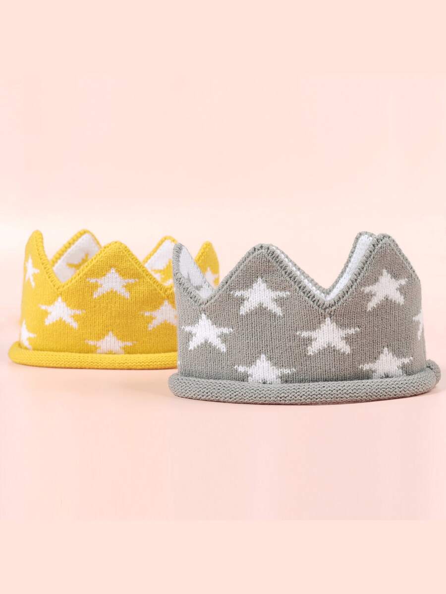 1/2/3 Piezas Corona de cristal de fiesta de cumpleaños para bebé y niños, Gorro de punto de estrella de la suerte sin ala para niños en invierno