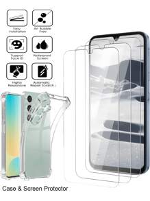 3 Piezas de protector de pantalla de vidrio templado transparente HD 9H + 1 Pieza de funda de teléfono transparente a prueba de golpes con protección para la lente de la cámara compatible con iPhone 16 Pro Max/Galaxy S25 Ultra//Redmi. Anti-golpes y anti-caídas, sin burbujas, tacto suave, resistente a arañazos, libre de polvo, resistente al agua, resistente a huellas dactilares y compatible con la cámara.