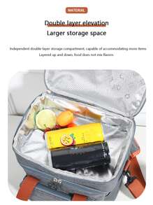 Outdoor Picnic Insulated Dual Layer Thick Portable Lunch Bag, Handheld & Shoulder Strap, Cooler Bag