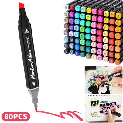80 Colors Markers Pens Set, Permanent Art Marker Pens , Double Tipped Graphic Marker Pen For Manga/Anime/Fun Doodling