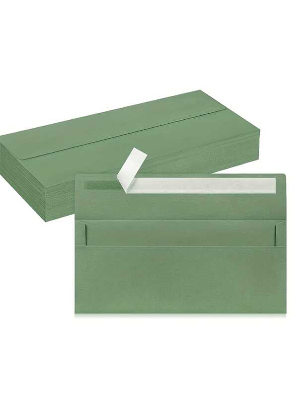 20 Pieces, Mouse Green Grass Green Fashionable Long Envelopes, Standard Business Envelopes, Release Adhesive Self-Adhesive Envelopes, Baptism, Party Invitation, Farewell Party (4.13 * 9.49in/120GSM)