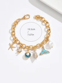 1pc Summer Fashion Vacation Blue Oil-Drop Shell Starfish Bracelet For Women, Delicate Personalized Bracelet Fit For Daily Wear, Beach, Ocean