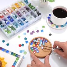 1,100 Pieces Glass Mosaic Tile Set, 24 Colors Square, Handmade DIY Craft Supplies, Mosaic Sticker, DIY Craft Material