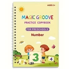 1/4pcs Magic Practice Copybook PreschoolsKids Calligraphy English With Free Aid Pen Grip ,Reusable Copybook DrawingToys ForChildren Montessori Pen Control Training Writing Sticker Learning EducationalToy KidsGift(Aid Pen Grip Color Random)