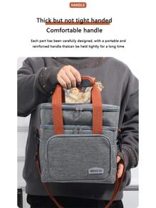 Outdoor Picnic Insulated Dual Layer Thick Portable Lunch Bag, Handheld & Shoulder Strap, Cooler Bag