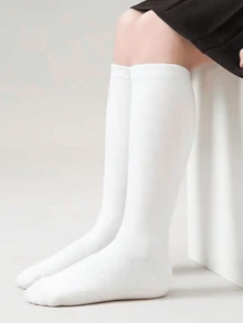 4 pares de meias até o joelho para crianças, meias de pressão, meias de cor sólida, meias até o joelho, meias infantis, meias brancas até a panturrilha, adequadas para todas as estações - Branco - Ver 5