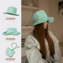 1PC Bucket Hats For Woman Checkered Bow Beach Sun Hat Suitable For Women Outdoor Protective Foldable - Multicolor - View 15