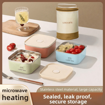 Boîte à lunch Bento en acier inoxydable avec couvercle, boîte de conservation des aliments pour la préparation des repas, micro-ondes et réfrigérateur, conservation sous vide pour les travailleurs de bureau, carrée