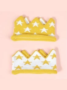1/2/3 Piezas Corona de cristal de fiesta de cumpleaños para bebé y niños, Gorro de punto de estrella de la suerte sin ala para niños en invierno