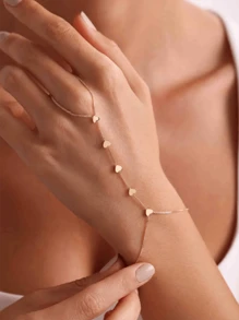 1pc Elegant Luxury Copper Gold-Color Geometric Zirconia Stone Knuckle Finger Bracelet, Suitable For Party, Ball, Banquet And Daily Outfit