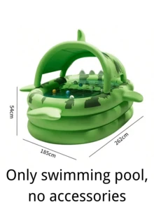 Giant Shark-Themed Inflatable Swimming Pool For Family Fun - PVC, Easy Storage, Perfect For Outdoor Parties, Summer Water Games, And Backyard Entertainment, Green With White Light Beige & Yellow Eyes Design - Multicolor - View 11