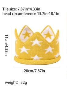 1/2/3 Piezas Corona de cristal de fiesta de cumpleaños para bebé y niños, Gorro de punto de estrella de la suerte sin ala para niños en invierno