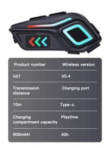 GENAI Wireless Earphones . Motorcycle Helmet Companion . Hands-Free Communication With HiFi Audio, LED Safety Lights, Waterproof, And Noise Reduction For Clear Riding Experience