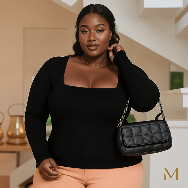 Blusa Feminina Manga Longa Gola Quadrada  Plus Size  Inverno