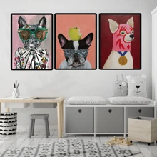 1/3 piezas Póster de pintura en lienzo con ilustración de animales de moda como gato, perro, conejo, elefante, arte de pared divertido y lindo para decoración del hogar en la sala de estar