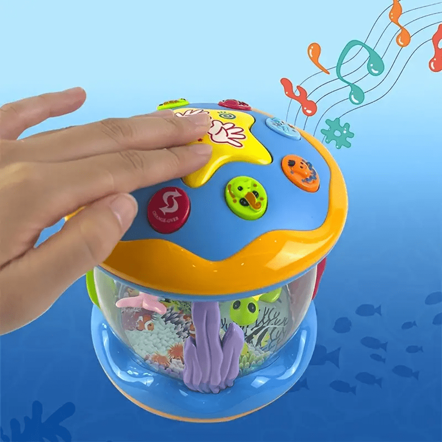 1pc Music Rotating Ocean Drum Toy With Lights, Kids Baby Developmental Musical Toy, Indoor Parent-Child Interactive Entertainment Gift (Random Color)