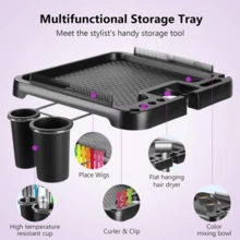 带轮美发沙龙移动托盘，带储物平台和头发分离架的美发师托盘，适用于美发沙龙工作台，接发工具托盘，带轮美发沙龙托盘，美发沙龙工作台，纹身托盘，带轮美发沙龙托盘，造型师托盘 - 黑色 - 查看 5