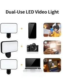 1 件 LED 补光灯自拍灯，LED 手机灯带 3 种照明模式，便携式迷你夹式补光灯，化妆，直播，Zoom 会议可充电夹式视频/照片灯，适用于手机、相机 - 白色 - 查看 3