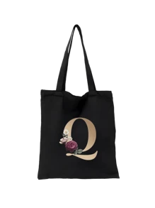 1 pieza Bolso de mano de lona con impresión de letra dorada de moda casual, bolso de hombro, bolso de compras de gran capacidad para mujeres, bolso de viaje plegable y reutilizable, regalo para vacaciones, buen regalo para compañeros de clase, amigos, damas de honor, hermanas, madres, muy adecuado para que los estudiantes vuelvan a la escuela, vacaciones de verano, vacaciones, playa, viajes, negocios, estudiantes, picnic, campamento, supermercado, uso diario