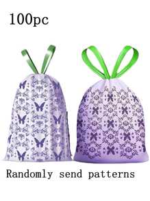 100pcs Lavender Scented Drawstring Trash Bags, Extra Large Size, Thicker, Multi-Purpose High Density Polyethylene Disposable Odor-Repelling Garbage Bags For Kitchen, Bathroom, Bedroom, Living Room, Restroom