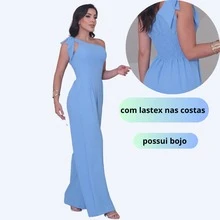 Women's Long Jumpsuit, Pantaloons With Elastic Back And Padded For All Occasions - Màu xanh nhạt - Xem 2