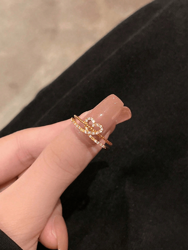 1pc Adjustable Crystal Heart Design Open Ring For Women
