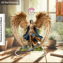 2D Acrylic St. Michael The Archangel Desktop Decor - Elegant Religious Decoration With Golden Armor & Blue Robe Lion Symbol, For Home, Office, Outdoor Art Display - Thoughtful Gift For Friends